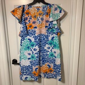 Oliphant Poplin Flirty V-Neck Short Mini Dress Women’s L